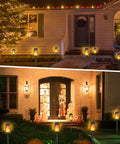 12 Pack Solar Torch Lights With Realistic Flickering Flame, 12 LEDs, IP65 Waterproof Tiki Torches illuminating garden path