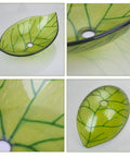 Leaf Shape Vessel Sink Set With Tempered Glass Basin And Waterfall Chrome Faucet Pop Up Drain Deck Mounted Installation Modern Bathroom Glass Sink Kit Durable Easy To Clean Stylish Upgrade - top view of green leaf-shaped glass vessel sink.