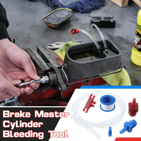 All in One Master Cylinder Brake Bleeder Kit with 22 Inch Hoses, Red and Blue Fittings, Tees, Clips, SAE and Metric Adapters