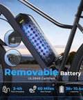 Power Packed 500W Peak Electric Bike For Adults With Up To 60 Mile Range Removable Battery 20 MPH Assist 7 Speed Gearing 26 Inch Tires Shock Absorber Slick Commuter E Bike removable frame battery and 36V 10.4Ah capacity