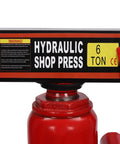 Close-up of 6 Ton A-Frame Hydraulic Shop Press With Adjustable Plates For Auto Repairs Including Bearings Bushings Ball Joints U Joints Pulleys And Gears Heavy Duty Garage Floor Press For Home Workshops And DIY Pros