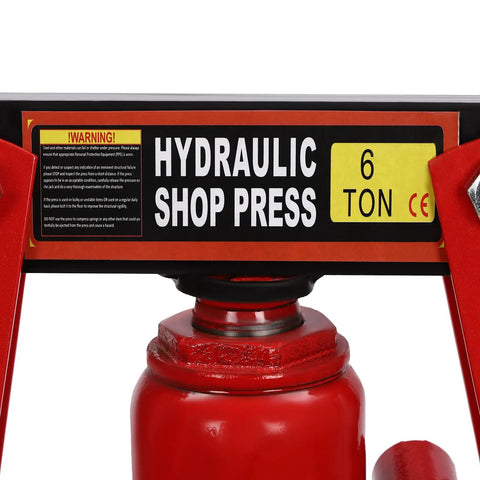 Close-up of 6 Ton A-Frame Hydraulic Shop Press With Adjustable Plates For Auto Repairs Including Bearings Bushings Ball Joints U Joints Pulleys And Gears Heavy Duty Garage Floor Press For Home Workshops And DIY Pros