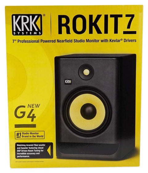 Box of ROKIT 7 G4 7 Inch Powered Studio Monitor Black With Kevlar Driver And Built In Class D Amp DSP EQ And Onboard LCD