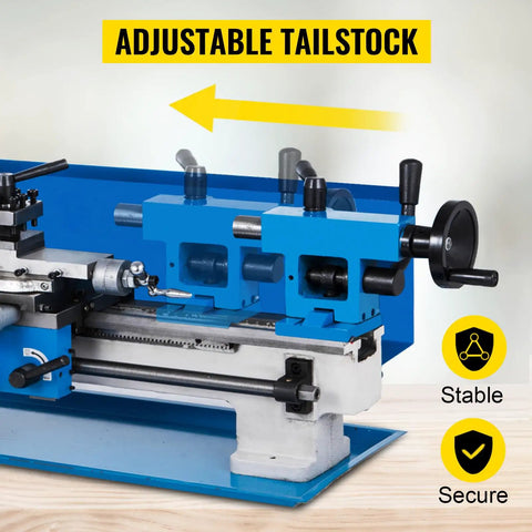 Adjustable tailstock of the Built Tough 7 X 12 Inch Mini Metal Lathe for precision turning projects.