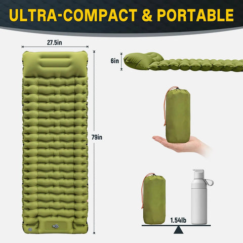 Ultralight Camping Pad With Built In Pump Waterproof Air Mattress For Backpacking And Hiking, compact size, hand-held