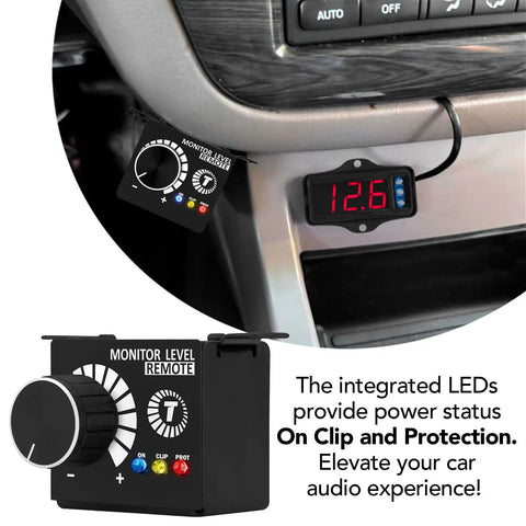 Monitor Level Remote Controller For Car Audio Amplifiers With Monitor Level Remote Input Volume Dial Bass Knob LED Indicators