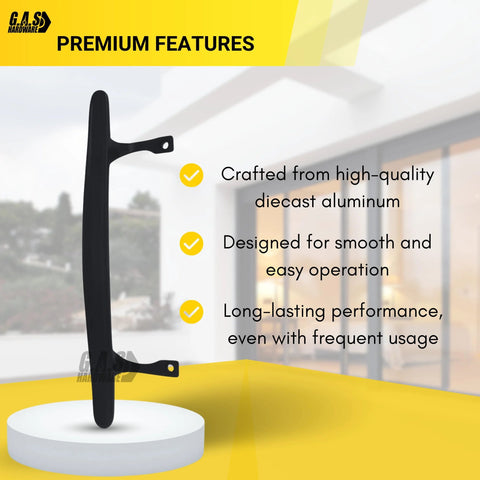 9-7/8 Inch Tall Black Pull Handle Replacement With Screws For Sliding Patio And Glass Doors Fits 6-5/8 Inch Hole Spacing Diecast Durable Construction And Easy Installation For Fixing And Repairing Door Hardware