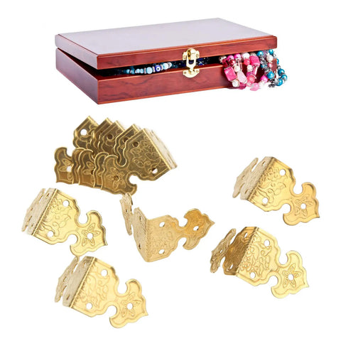 Brass Corner Protectors 10 Pack, Retro Style Dope Metal Border Guards with jewelry box for wood boxes and furniture protection