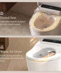Butter Smooth Tankless Electric Bidet Toilet Seat With Instant Warm Water Wash And Dual Spray Cleaners Fits Round And Elongated Bowls showing heated seat and warm air dryer features.