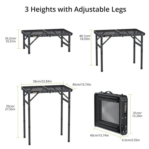 Folding Grill Table For Camping And BBQ, Aluminum Outdoor Table With Adjustable Height Up To 27.5 Inches, Lightweight And Portable