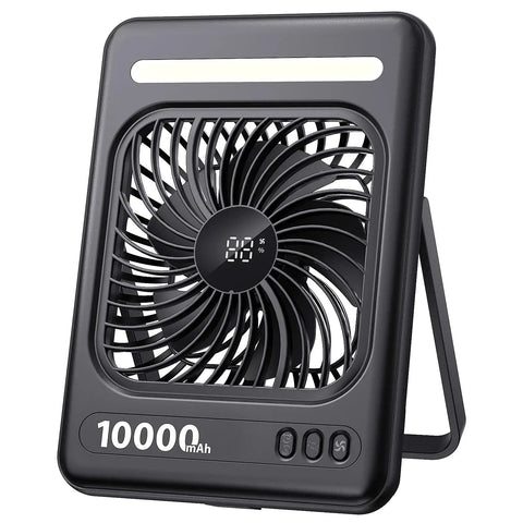 Ultra Quiet 10000mAh Portable Travel Fan With LED Lantern, Five Speed Options, 24H Runtime, And 2/4/6/8H Timer, front view