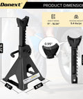 Beefy Heavy Duty 3 Ton Steel Jack Stands Adjustable Lift Stands Pair With Sawtooth Ratchet Bar And Double Lock Stable Pyramid Base Black Car Lifting Stands For Safe Vehicle Support In The Garage dimensions and design features