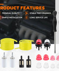 Four Foot Small Engine Fuel Line Kit with mixed tubes, primer bulbs, adjustment tools, and filters for chainsaws and trimmers.
