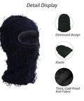 Black 2 Pack Distressed Balaclava Ski Masks For Men And Women, Shiesty Sheisty Full Face Knit Mask, detailed fabric and design view.