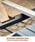 Outfeed support bar showing use in 10 Inch Jobsite Table Saw With Wheeled Scissor Stand 15 Amp Motor Multi Material Cutting