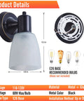 Matte Black Wall Sconces Set Of 2 Vanity Lights For Bathroom And Living Room Modern Wall Mount Fixtures With Frosted Glass Rotary Switch Farmhouse Style Indoor Lighting For Bedroom And Mirror, showing side view with bulb options.