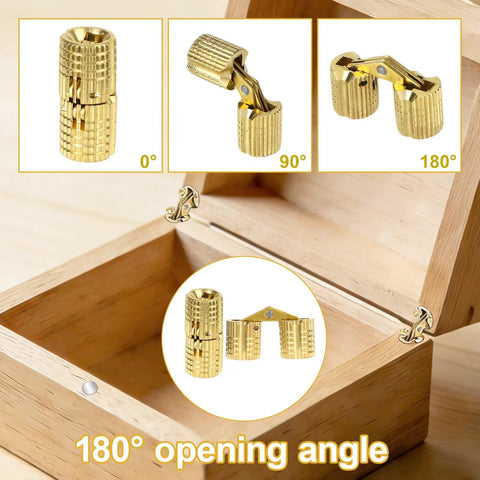 4 Pack 8mm Hidden Brass Barrel Hinges With 180 Degree Opening For Wood Cabinets Jewelry Boxes And DIY Projects Includes 8 Screws