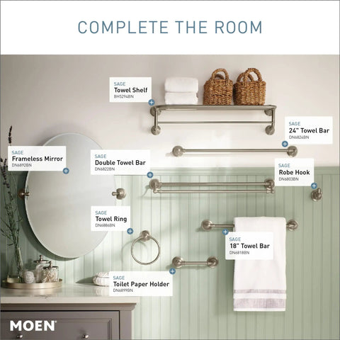 Spot Resist Brushed Nickel Sage Collection 24 Inch Double Towel Bar For Wall Mount Bathroom Hanger With Two Rods displayed in room
