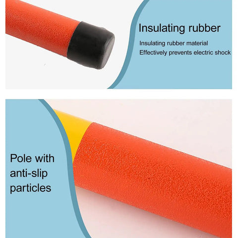 Close-up of Insulated Rescue Hook With Portable Hot Stick, showing insulating rubber and anti-slip particles for industrial safety