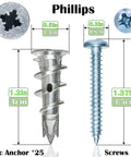 Zinc Self Drilling Drywall Anchors With Screws Kit 25 Heavy Duty Metal Wall Anchors And 25 Size 8 By One And One Quarter Inch Screws