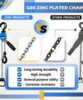 Comparison of Mini Chain Hoist Quarter Ton Lift Capacity 550 Lbs With 10 Ft Lift Alloy Steel G80 Chain and competing products