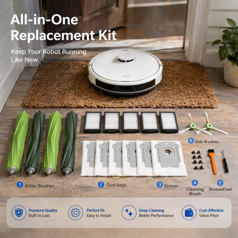 All In One Replacement Parts Kit For Popular Robotic Vacuum Cleaners Including I Series And J Series With 2 Rubber Rollers 8 Filters