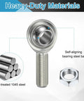 Heavy-Duty Rod End Bearing 5/8 Inch Bore 5/8-18 UNF Right Hand Thread 1045 Steel Housing With Jam Nut For Smooth Motion In Mechanical Linkages And Angular Misalignment Up To 13 Degrees, self-aligning steel ball