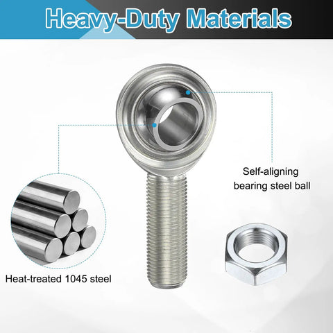 Heavy-Duty Rod End Bearing 5/8 Inch Bore 5/8-18 UNF Right Hand Thread 1045 Steel Housing With Jam Nut For Smooth Motion In Mechanical Linkages And Angular Misalignment Up To 13 Degrees, self-aligning steel ball