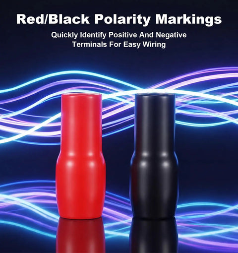 Red and black heat shrink boots for Heavy Duty 4 Gauge Copper Wire Connectors Plus Red And Black Ring Terminals For Battery Cable Adapters With Badass Conductivity And Hella Secure Wiring