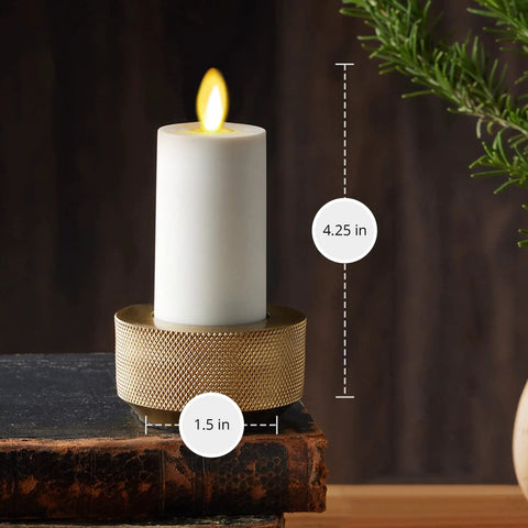 Outdoor Flameless LED Votive Candle Set of 2, Ivory 1.5 x 4 Inches, placed on tabletop, moving flame visible, warm ambiance.