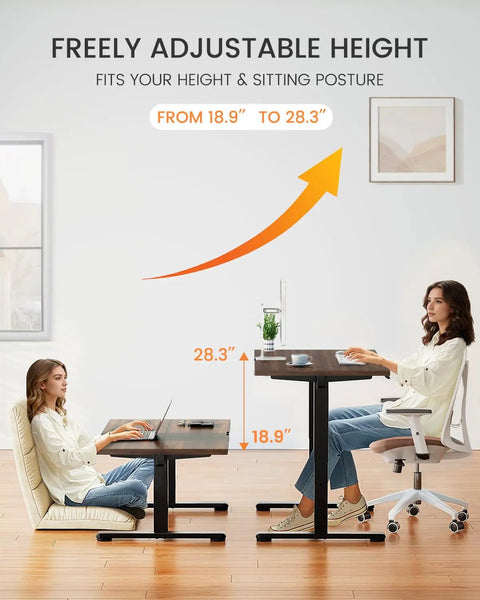 Top Notch ErGear Low Height Adjustable Electric Standing Desk 48 X 24 Inches For Kids shown in use, featuring adjustable heights 18.9 to 28.3 inches.
