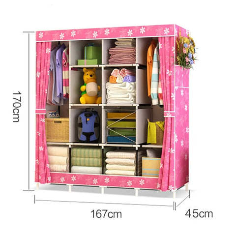 Solid Portable Closet Organizer With Heavy Duty Fabric Zipper Cover Roomy Storage Shelves And Hanging Sections for dorm use.
