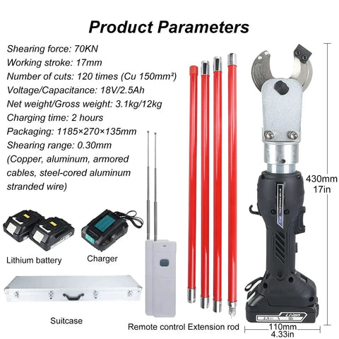 Cordless Hydraulic Cable Cutter With LED Display Portable 70 KN Cutting Power Cuts 30mm Copper And Aluminum Cables Including Armored And Steel Cored Handheld Electric Hydraulic Cable Cutting Tool with accessories