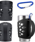 Durable Silicone Tumbler Sleeve With Handle For 20 Oz Cups No Slip Grip Insulated Protective Cover in black with blue clip