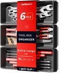 Heavy-Duty 6 XL Tool Box Drawer Organizer Trays With Non-Slip Pads displaying tools, fits rolling tool chests and garage cabinets