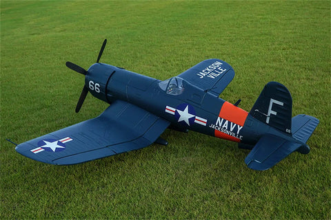 Six Channel RC Warbird Plane With 1700mm Wingspan F4U Corsair V3 PNP Kit, detailed navy blue fuselage on grass