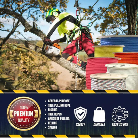 Heavy Duty Double Braided Polyester Rope For Tree Rigging And Arborist Work Rugged Outdoor Utility Rope in various colors