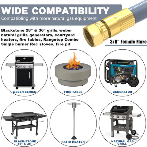 18 Ft Natural Gas Hose With Quick Connect For Propane To Natural Gas Conversion, Low Pressure LPG Hose With Five Adapter Fittings
