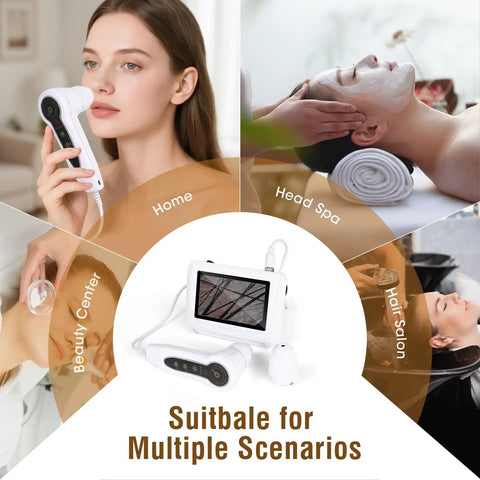 Rechargeable 5 Inch HD Scalp And Skin Analysis Camera For At Home Spa And Salon Use Pro Grade Skin Microscope displayed in various scenarios.