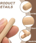 Top Shelf Hardwood Dowel Pins 3/16 Inch By 13/16 Inch Straight Wood Rods 60 Pack showing beveled ends and straight wood grain.
