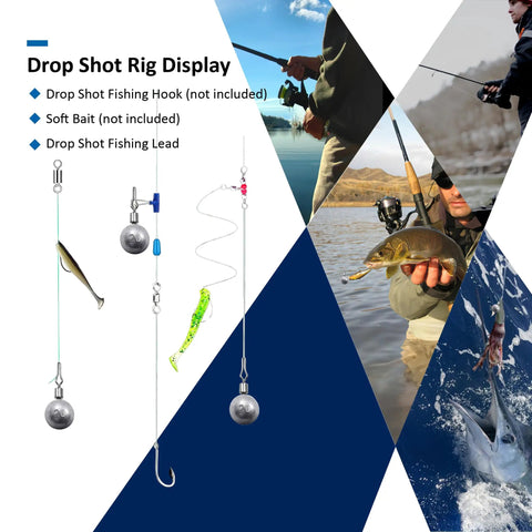 All In One 36 Piece Lead Fishing Sinkers Set With Barrel Swivels Drop Shot Weights display for bass fishing