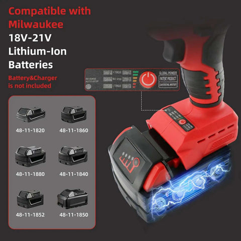 Cordless Metal Cutter With Rotating Head, Heavy Duty 221 Ft Lbs Torque, red tool with Milwaukee battery compatibility.