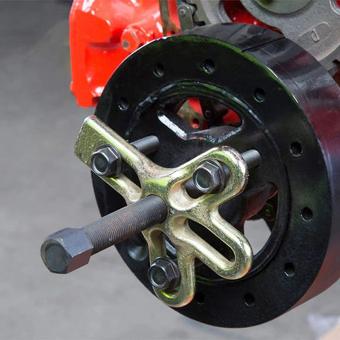 Image of Harmonic Balancer Puller Kit For GM 3300 And 3800 V6 Engines Removes Balancers Dampers And Pulleys attached to engine.