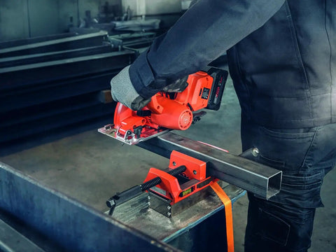 Built Tough Cordless Circular Saw For Zero Sweat Cold Cutting Sheet Metal And Pipe No Spark Action Dang Precise Profiling up to 57mm depth cutting metal pipe.