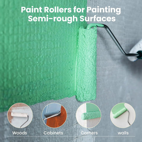4 Inch Microfiber Paint Roller Set, 10 Pack Mini Roller Covers With 10 mm Nap, painting semi-rough surface green