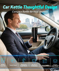 Man using Road Trip Ready Travel Car Kettle With 12V And 24V Power, Portable 400 mL Electric Water Boiler in a car