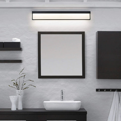 32.3 Inch Modern Rectangle Black Matte LED Vanity Light Over Mirror Bar 4000K Daylight Wall Sconce For Bathroom installed above mirror