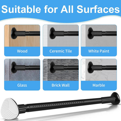 No Drill Tension Curtain Rod Extends 51 To 126 Inches Easy Install For Indoor Or Outdoor Use Rust Resistant 1.26 Inch Diameter Black on various surfaces