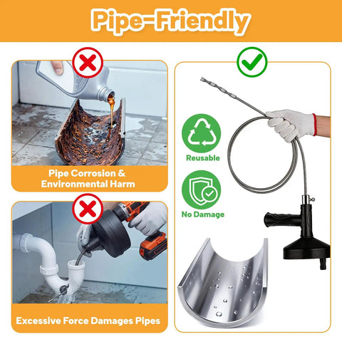 Direct Drain Auger 33 Feet Plumbing Snake For Hair Clogs And Slow Drains No Fuss Heavy Duty Sink Bathtub Shower Cleaner Tool Flexible Grabber Manual Rotation For Safer On Pipes Cost Saving Drain Cleaner