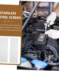 Mechanic using tool near car engine with 12 Piece Vehicle Bumper Repair Mesh Kit with Stainless Steel Thermoplastic Screen.